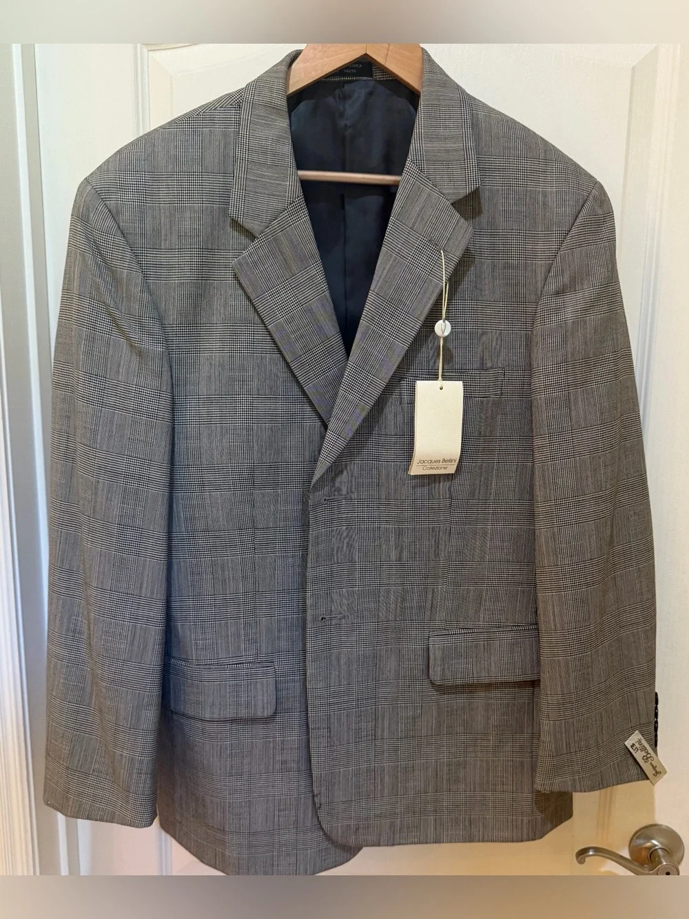 NWT Jacques Bellini Men's Gray Plaid Blazer - Classic Tailored Fit size 42S